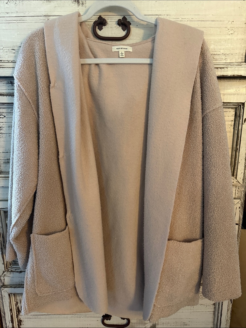 Max Studio Light Beige Hooded Teddy Coat